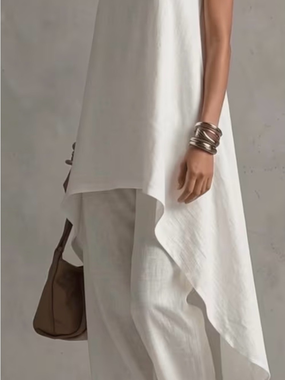 Women’s White High-Low Tunic & Wide-Leg Pants Set Sleeveless - Picture 4 of 9